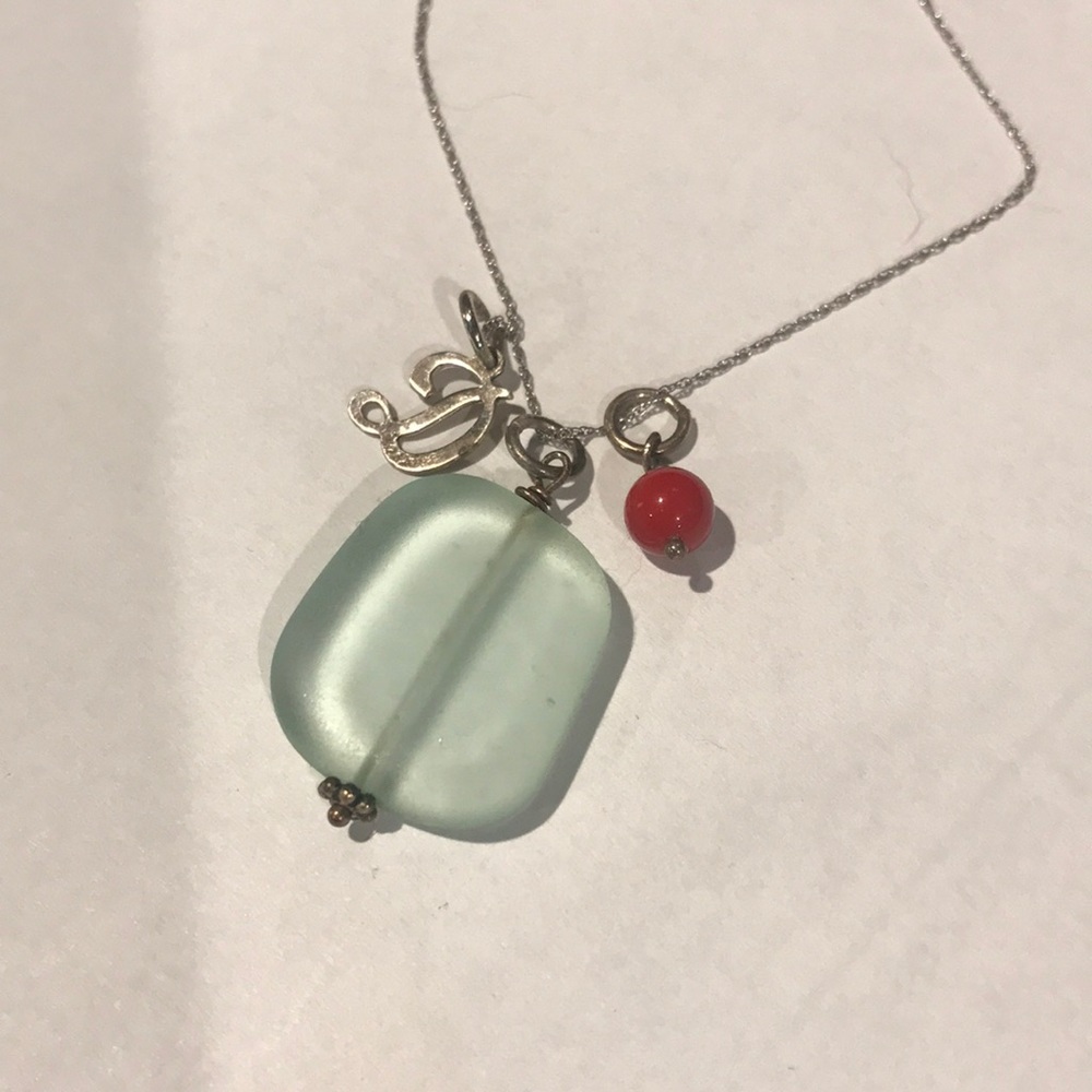 Beach glass necklace with D charm